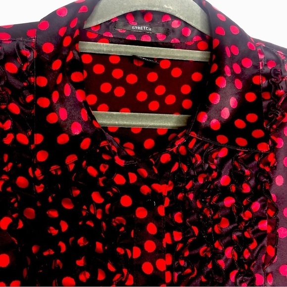 Style & Co short sleeve blouse black red polka dots poly satin 14 - Picture 3 of 10